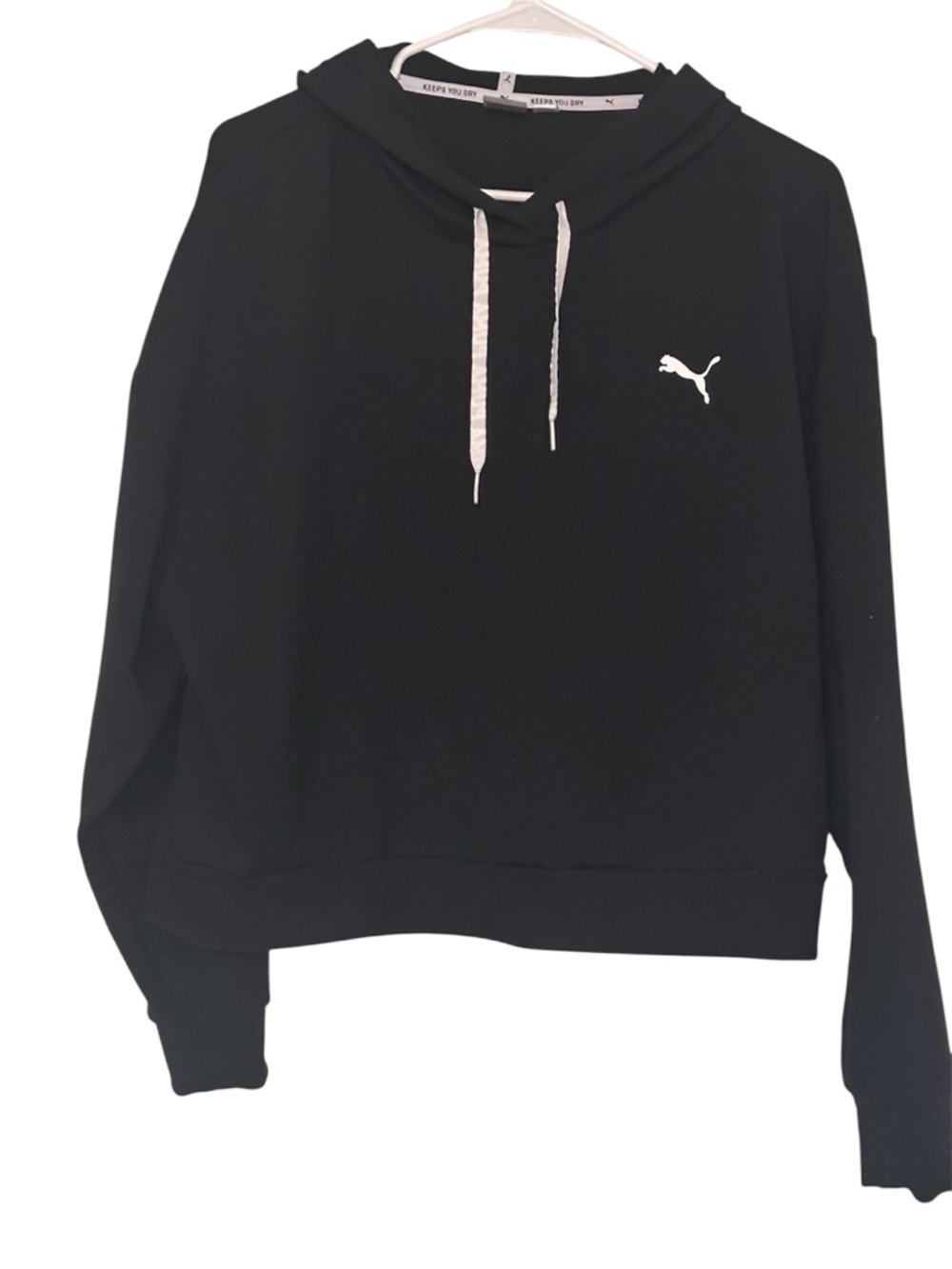Women’s Puma Black Hoodie Sweatshirt with White Drawstrings